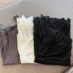 Lace Trim Camisole Set - Black, White, Gray